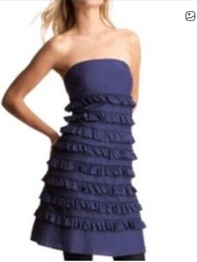 Gap Navy Strapless Ruffle Dress Silk Blend Fully Lined Sz 4 Cocktail Wedding NEW